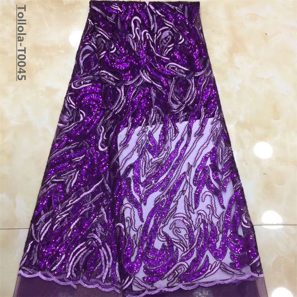 

2019 latest luxury purple lace fabric sequin lace fabric beautiful african lace wedding dress 5 yards, Black;white