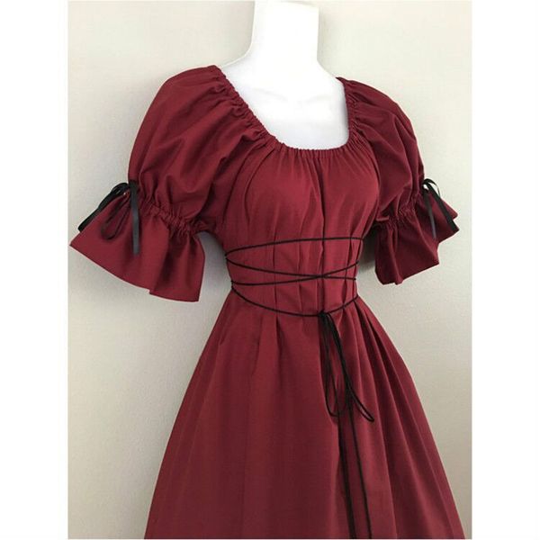 

2019 fashion dress female women's vintage short petal sleeve o-neck medieval dress cosplay elbise robe femme vestidos, Black;gray