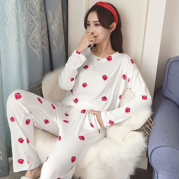 

2019 spring autumn pajamas sets for women long sleeve pyjama girls cute print sleepwear pijama mujer homewear loungewear clothes, Blue;gray