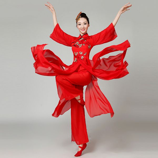 

soup dream classical dance costume female elegant chinese fan dance national costume yangko clothing new suit adult, Black;red