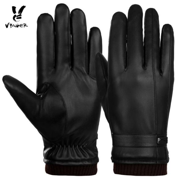 

vbiger men pu leather touch screen gloves winter warm fleece lining gloves thick warm cycling mittens sports for men, Blue;gray