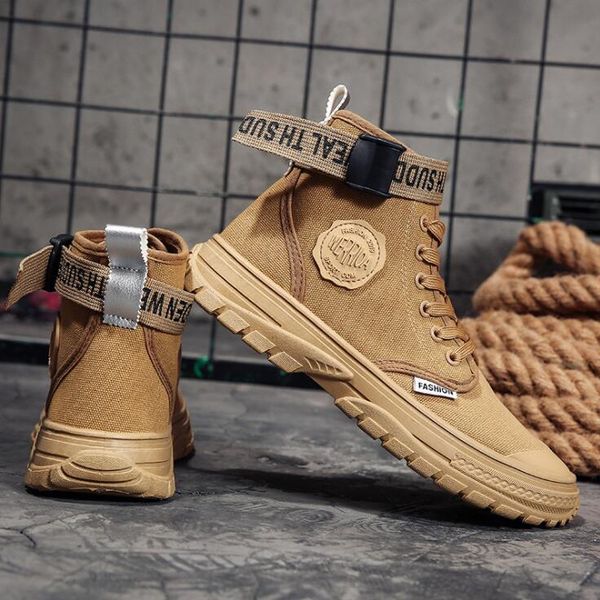 

canvas fashionable fashionable high-sneakers for running in autumn and winter men casual shoes sole antiskid short leather boots 887, Black