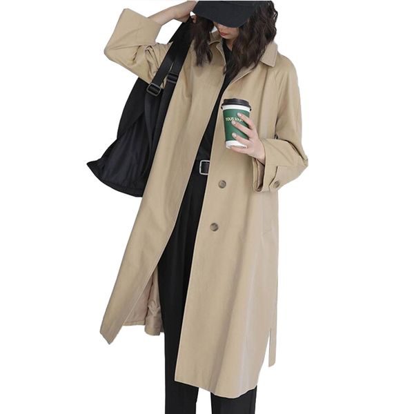 

2019 new fashion long trench coat women spring autumn hidden single breasted windbreaker female casual coats g549, Tan;black