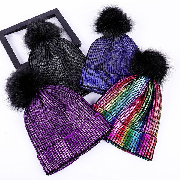 

autumn 2019 ins winter gold women colorful women silver acrylic knitted beanie cap beanies skullies purple hat girls caps shiny lfiln, White;black