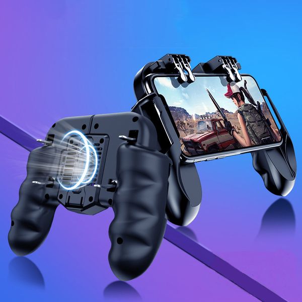 

h9 six finger pubg game controller gamepad trigger shooting fire cooling fan gamepad joystick for io android mobile phone