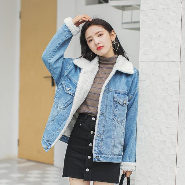

dongdaemun elegant cowboy small coat women's winter 2019 new style brushed and thick chic cold of winter short jacket, Blue;black