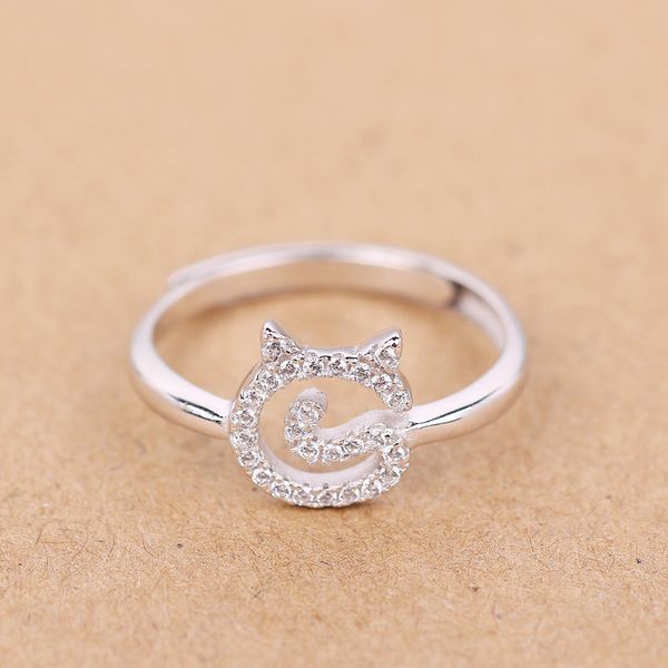 

lovely cat 925 sterling silver inlay zirconia stacking ring jzr320