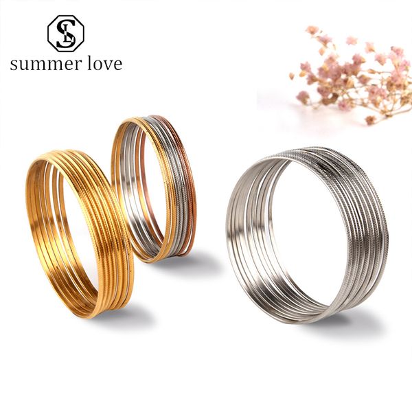 

ew fashion 7 ring bracelet set for women gold silver round stainless steel bangle bracelet wedding party bridal valentine's day jewelry, Black