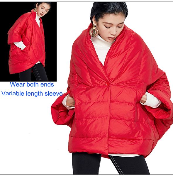 

женская дизайнерская зимние пальто parka femme зимы куртки женщины сыпучие batwing рукава женщины вниз новое пальто черный белый осень корот, Black