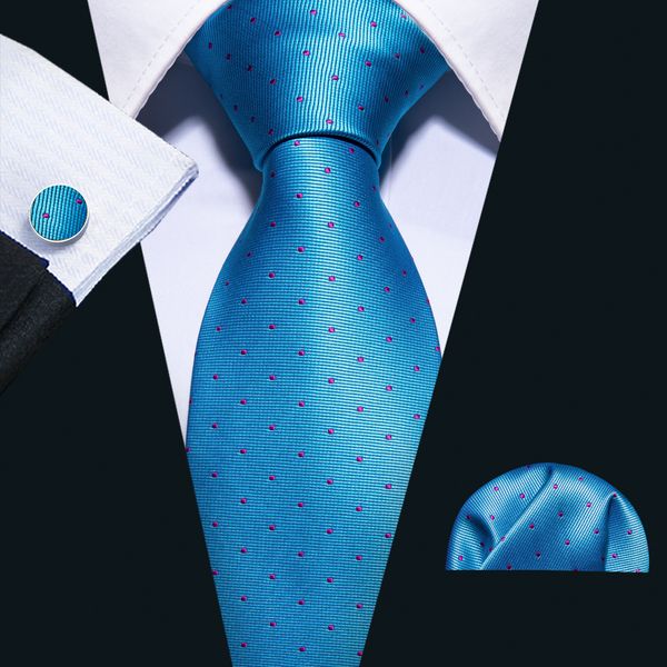 

hi-tie new arriving silk tie cerulean red dot tie hanky cufflinks set 100% jacquard woven neckties for mens suit n-5093, Black;blue