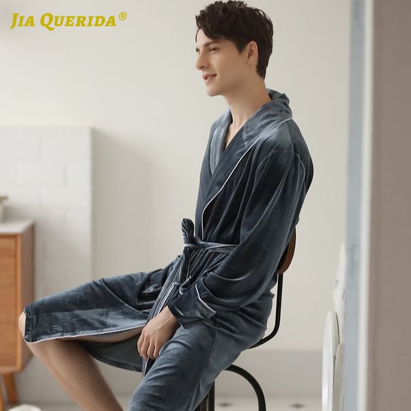 

night robe gray velvet robe for men men kimono mens long fashion style casual style yukata soft new bathrobe housecoat, Black;brown