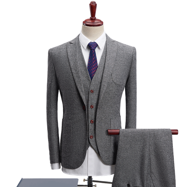 

spring 2020 men's suits 3 slim business suits imitation wool retro wedding party (suit + trousers + vest, White;black