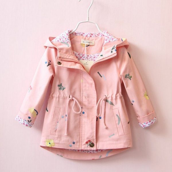 

kids trench jackets coats for baby girls floral outwear windproof cute cotton children hoodie toddler jacket windbreaker clothes, Blue;gray