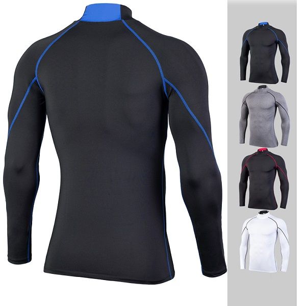 

running shirts dry fit mens gym clothing scoop neck long sleeves yldiyo underwear body building suiit pai, Black;blue