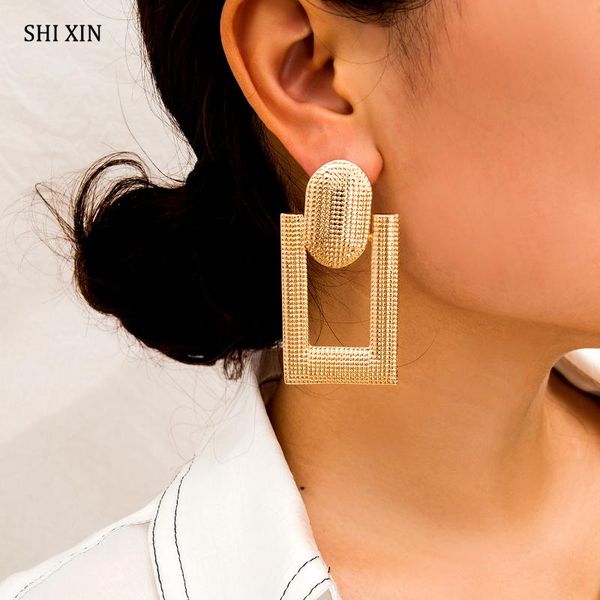 

shixin big drop earrings for women geometry statement earrings 2020 korean fashion jewelry stylish large hanging earings female, Silver