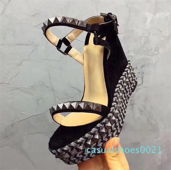 

designers red bottom sandals cataclou cork wedge shoes women espadrille pump summer sandals silver glitter-covered platform sandals c21, Black