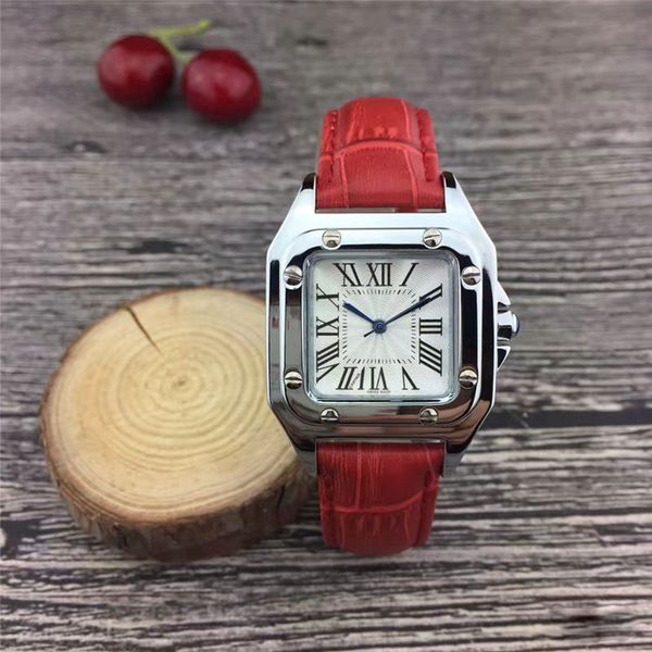

New Popular Casual Square Dial Face Women watch Black/Red Leather Wristwatch Lady watches famous brand Dress watch