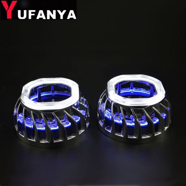 

2pcs bi xenon projector lens led shrouds square wheel fire mask with dual angel eyes drl function fit 2.5 projector lens