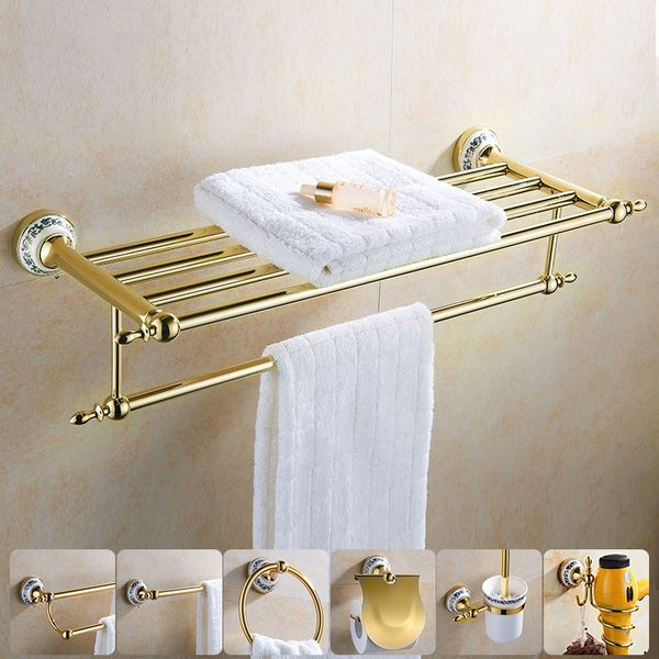 

european gold bathroom hardware set carved crystal towel shelf bathroom accessories soap dish ceramic hair dryer rack with hook