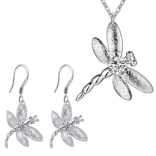 

cute silver charms jewelry set necklace earring dragonfly wedding lady women wedding valentines gift charms p011