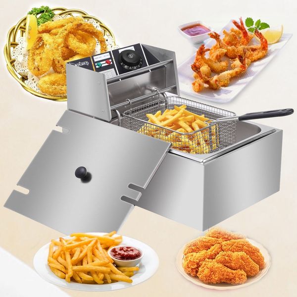 

new 6l stainless steel single electric deep fryer oil tank french fries fried chicken chip for home commercial us plug shipping from us