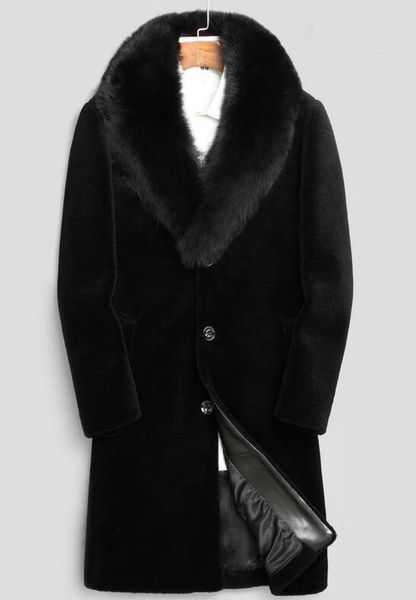 

s-6xl 2019 spring men's new fashion personalized large size long thickened atmospheric fur large fur collar coat, Black