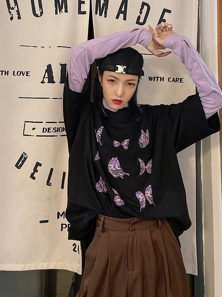 

2020 loose medium and long dark series printed butterfly t-shirt butterfly ins short-sleeved t-shirt female student, White