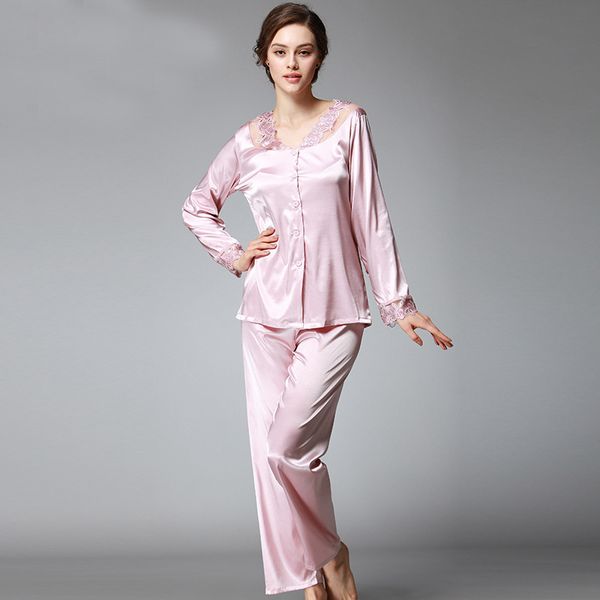 

ssh037 весна осень женщины атласная шелковая пижама комплект sleepcoat sleep pant высокое качество леди ночная рубашка женская сексуальная п, Black;red