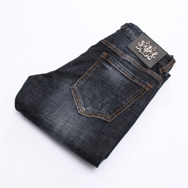 

отверстие личности корейской версии тенденции самосовершенствования ноги брюки мужские джинсы высокого класса мужские, Blue