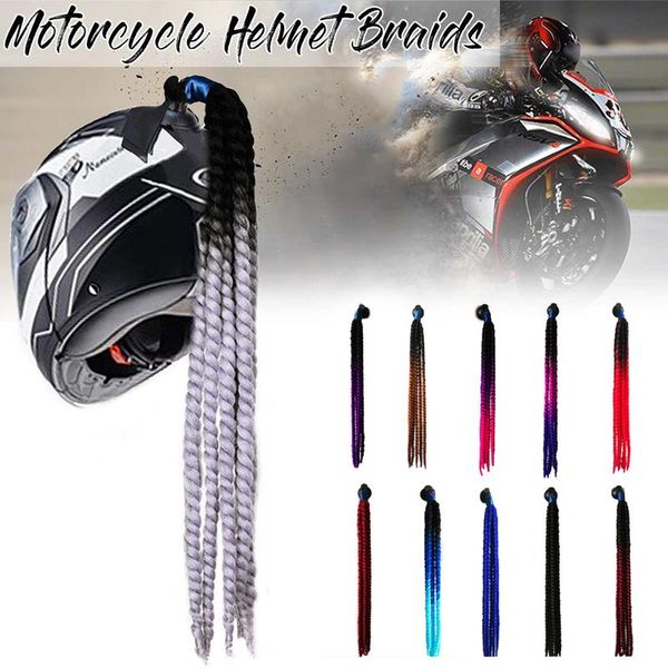 

motorcycle gradient ramp helmet sucker removable braid pigtail ponytail straight hair mix color dirt bike ski street