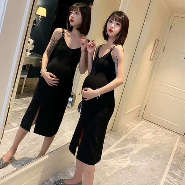 

maternity dress knitted cotton slit dungaree maternity set clothes adjustable shoulder strap pregnancy clothes, White