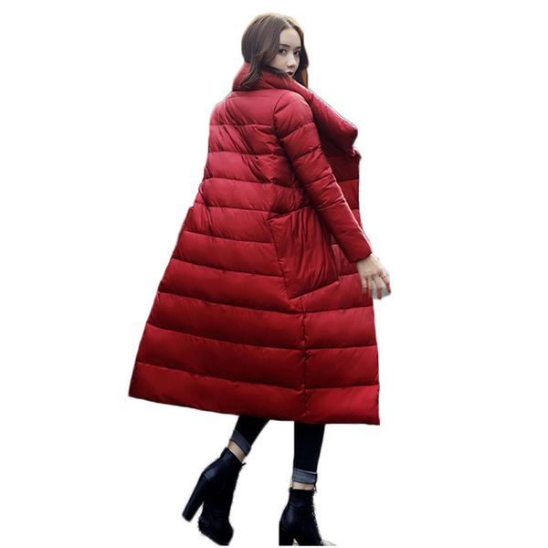 

fashion standing collar long jacket outerwear 2019 women winter double sided slim down cotton coat single breasted parkas w1532, Black