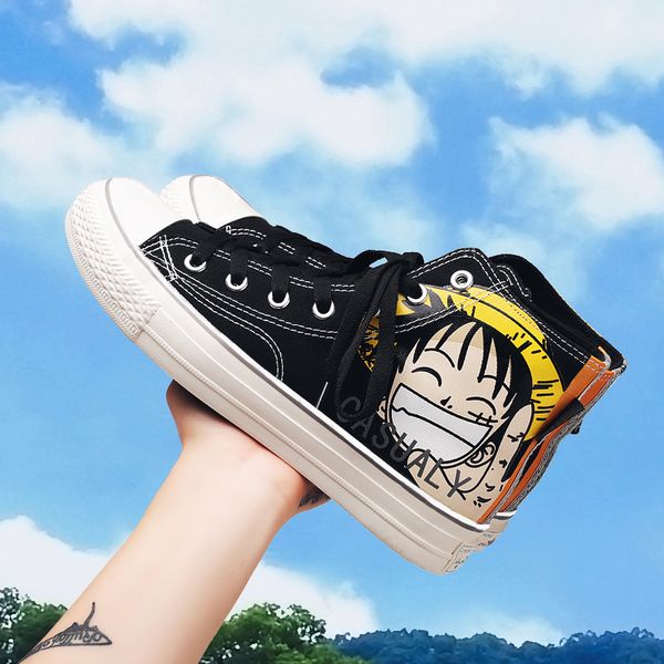 

2019 new 39-44 fashion casual doodle student breathable men's shoes anime cartoon canvas shoes sneakers tennis, Black