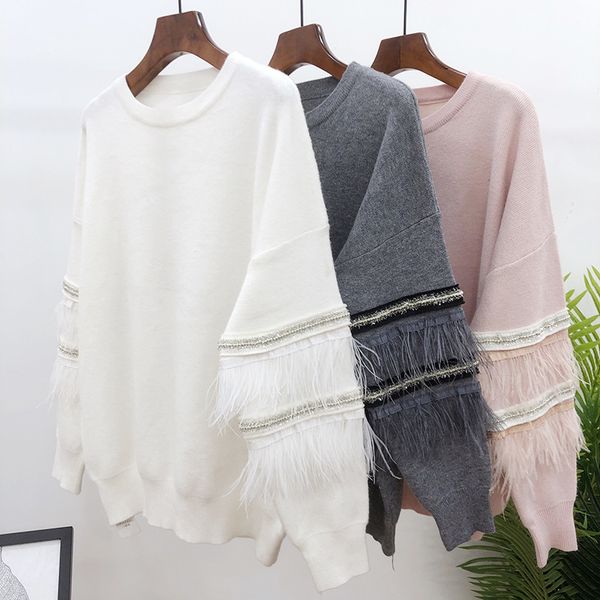 

pink grey black vintage long sleeve oversize loose pullovers long sleeve sweaters jumper for women pullover sweater jersey, White;black
