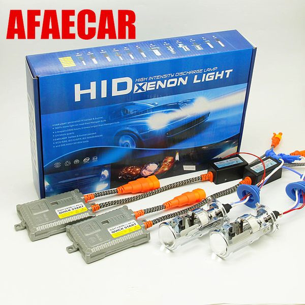 

afaecar 55w h4 bi-xenon bulbs hid bulb light lamp hi/lo beam with mini projector lens headlight kit