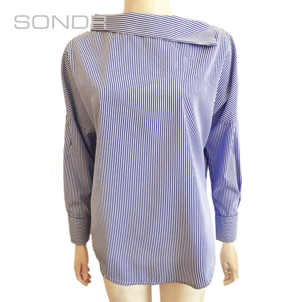 

new 2020 selling commuter series slim slimming design cross-neck off-shoulder loose striped long-sleeved shirt women, White