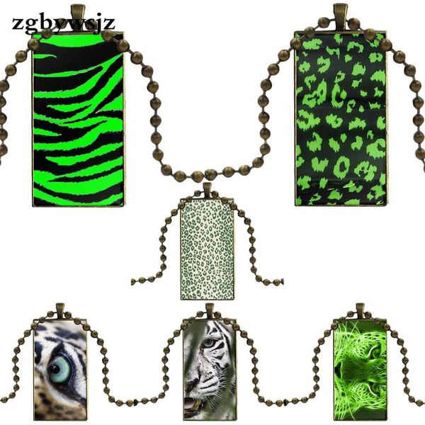 

for women christmas gift green leopard vintage jewelry steel plated with glass cabochon choker long pendant rectangle necklace, Silver