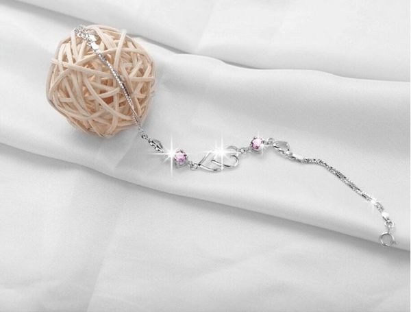 

925 sterling silver цирконий love heart браслет браслеты для женщин подарок свадебные украшения pulseira feminina s-b153, Golden;silver