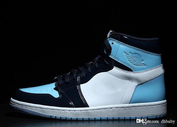 

2019 new 1 high og unc patent basketball shoes mens obsidian blue chill white 1s sports boots retro sneakers cd0461-401 with box size 36-46