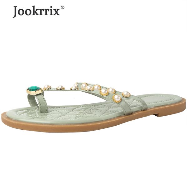 

jookrrix 2020 лета женщин lady pearl сандалии женский мода pu кожа плоские ботинки женщин мягкие тапочки zs2367, Black