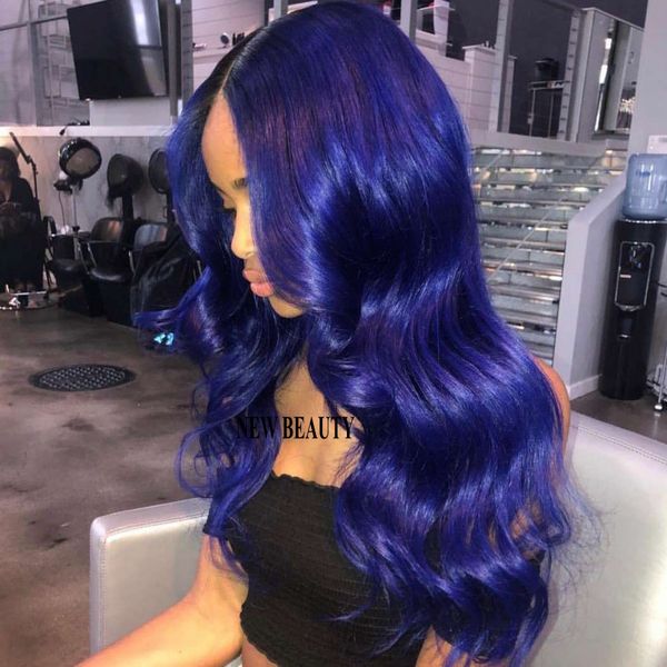 Natural Soft Free Part Lace Front Wigs Deep Wave Dark Blue Color
