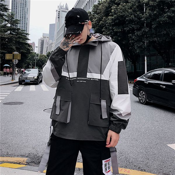 

zipper trench casual full stitching color hooded 2019 new men, Tan;black