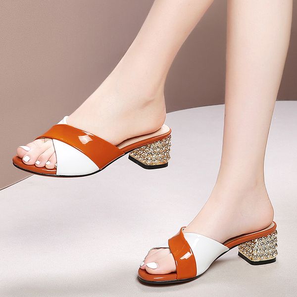 

summer women genuine leather sandals mixed colors comfortable leather 4.5cm high heeled breathable sandals lady shoes woman, Black