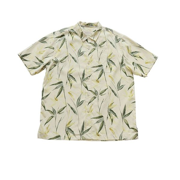 

american style casual large size 70% silk 30% polyester men short sleeve hawaii shirt leaves printed summer, White;black