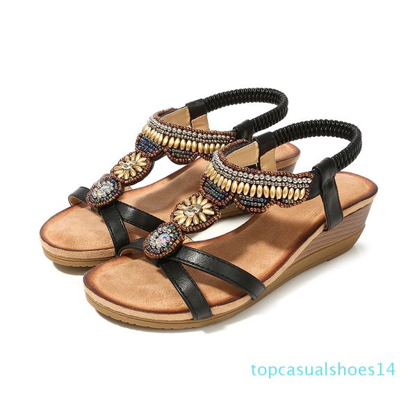 

comfort shoes for women beige heeled sandals 2020 women med large size summer heels wedge open toe comfort block black t14