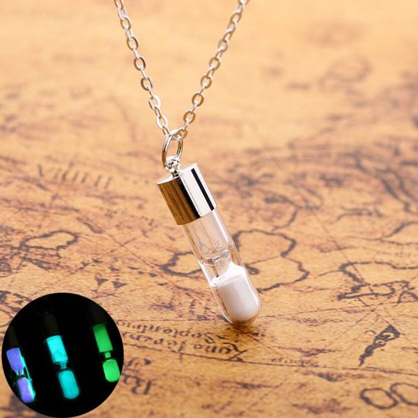 

fashion drifting bottle luminous sand timer glass pendant hourglass bottle necklaces lover gift necklace jewelry 3 colors ing, Silver