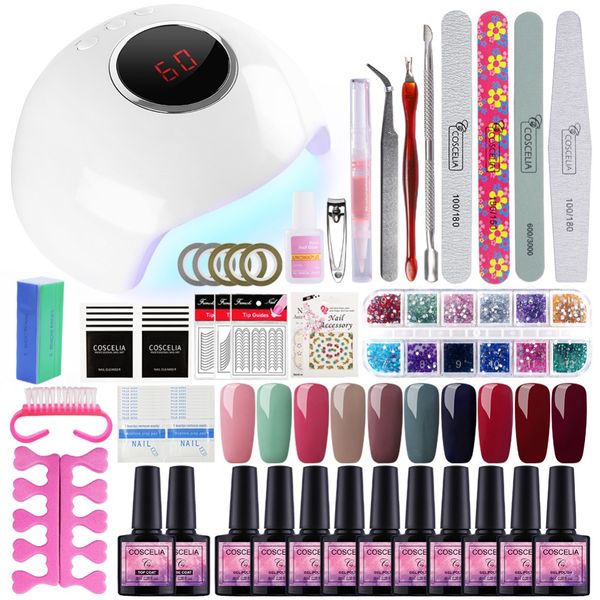 

nail art set 24w uv led gel lamp for nail manicure set 10pcs gel polish varnish extension brushes tools kit for manicure