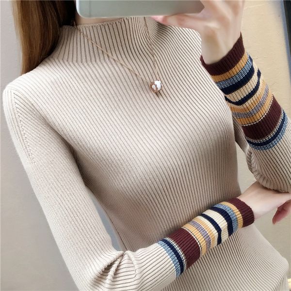 

lead sweater ma'am within build long sleeve thickness 2019 western style self-cultivation close knitting unlined upper garment, Black;white