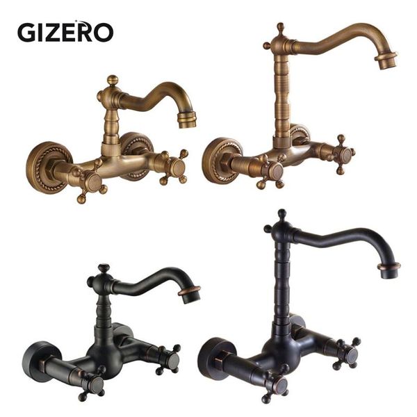 

kitchen mixer faucet wall mounted dual handle antique copper finish bathroom cold swivel mixer torneira cozinha zr184