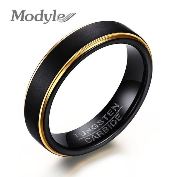 

modyle 2018 новая мода прохладный 5 мм черный и золотой цвет вольфрама обручальное кольцо для мужчин и женщин ювелирные изделия t190624, Silver